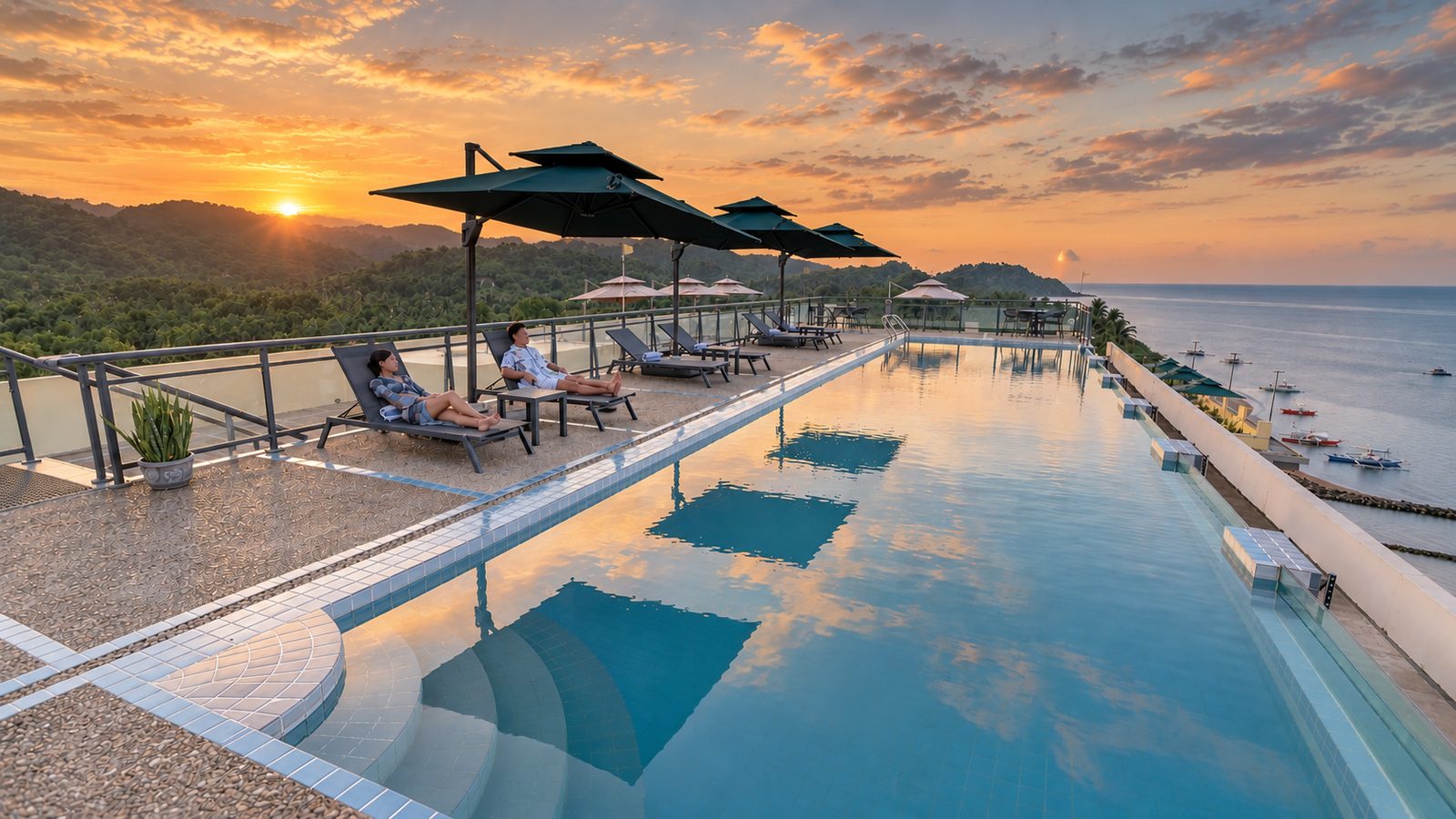 Rooftop infinity pool at sunset