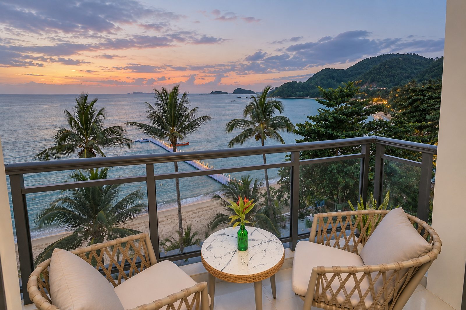 Balcony seating at twilight