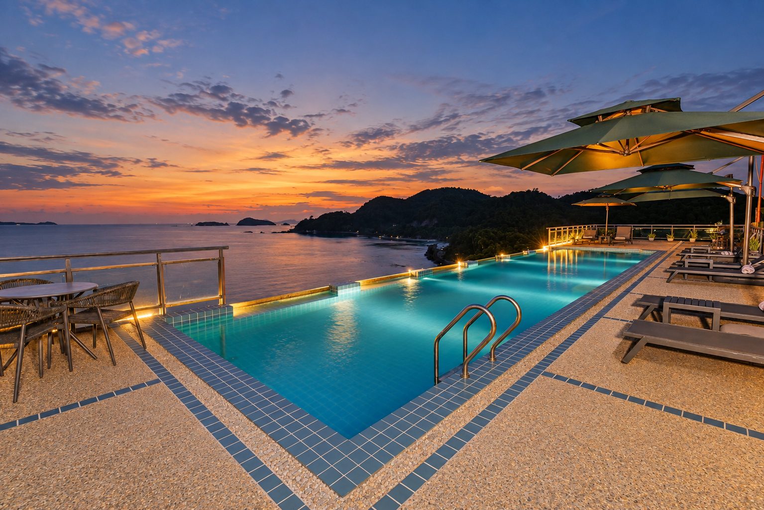 Freeform pool at twilight